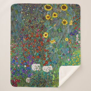 Farm Garden with Sunflowers Gustav Klimt Sherpa Blanket