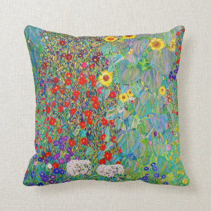 Farm Garden With Sunflowers Gustav Klimt Throw Pillow