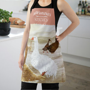 Farm Geese, Light Clay Pink Personalized Kitchen Apron