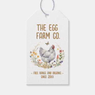 Farm Gift Tag Watercolor Grey Hen Wildflower