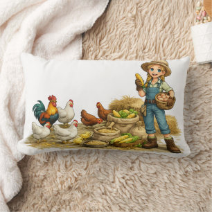 Farm girl with eggs, cute rustic country art lumbar pillow
