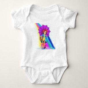 Farm Girl with Umbrella Funny Baby Bodysuit