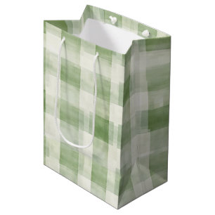 Farm Green Cream Plaid Bridal Shower Medium Gift Bag