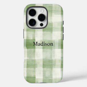 Farm Green Cream Plaid iPhone 16 Pro Case