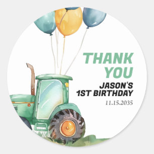 Farm Green Tractor Birthday Classic Round Sticker