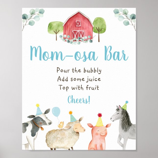 Farm Greenery Baby Shower Mom-osa Bar Sign (Front)