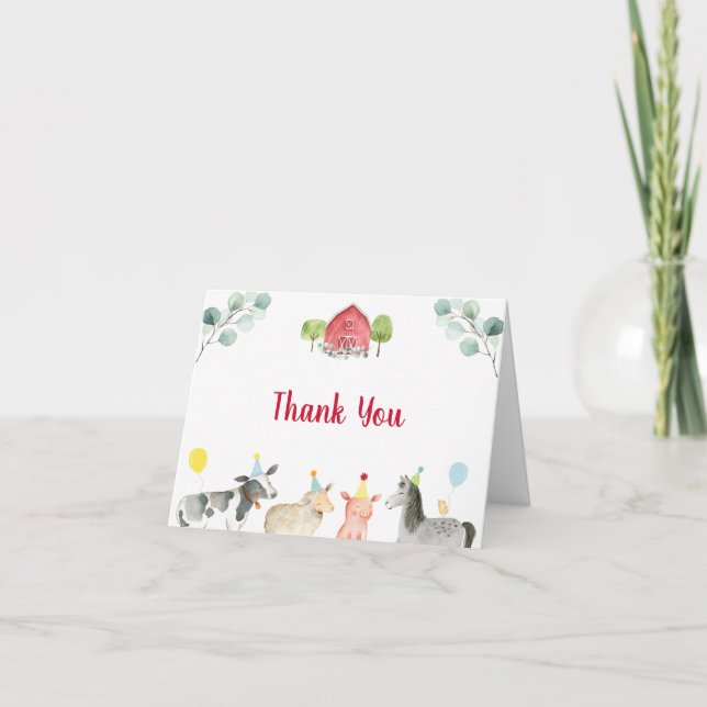 Farm Greenery Barnyard Birthday Thank You (Front)