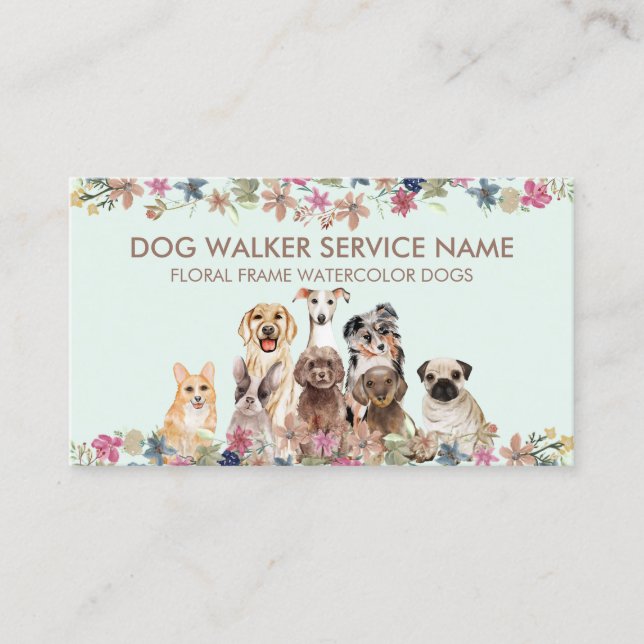 Farm Greyhound Poodle Aussie Pug Corgi Dogs Business Card (Front)