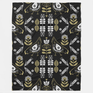 Farm Hen Folk Art Print Fleece Blanket
