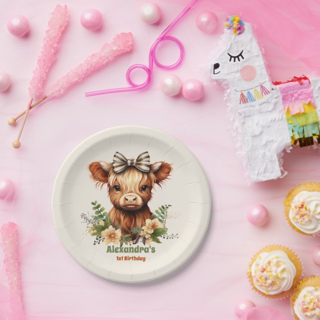 Farm Holy Cow Highland 1st Birthday Paper Plate (Party)