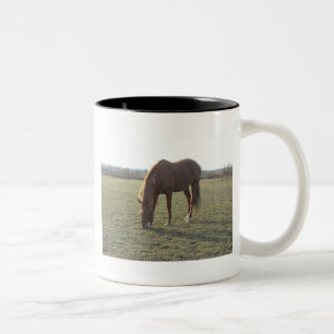 Farm Horse Grazing Two-Tone Coffee Mug