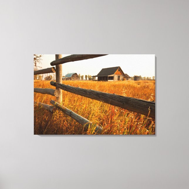 Farm House And Rail Fence In Grand Teton Canvas Print (Front)