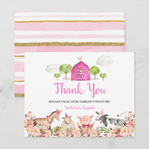 Farm House Animals Barnyard 1st Birthday Thank You Card