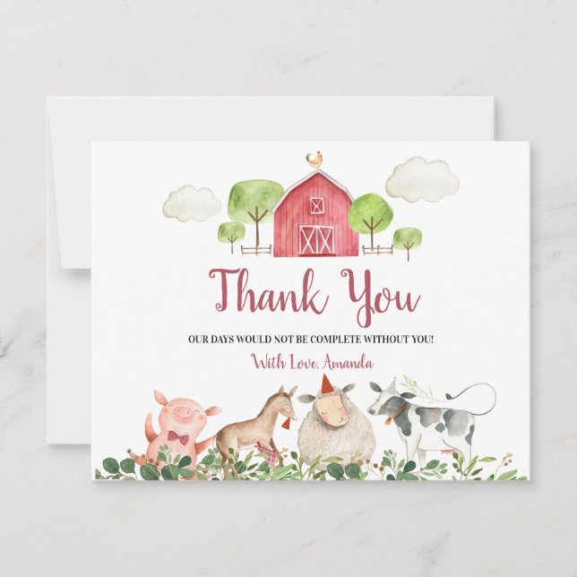 Farm House Animals Barnyard Baby Shower Thank You (Front)