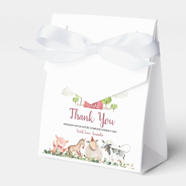 Farm House Animals Barnyard Birthday Baby Shower Favor Box (Front Side)