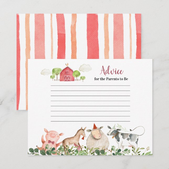 Farm House Animals Barnyard Greenery Advice Enclosure Card (Front/Back)