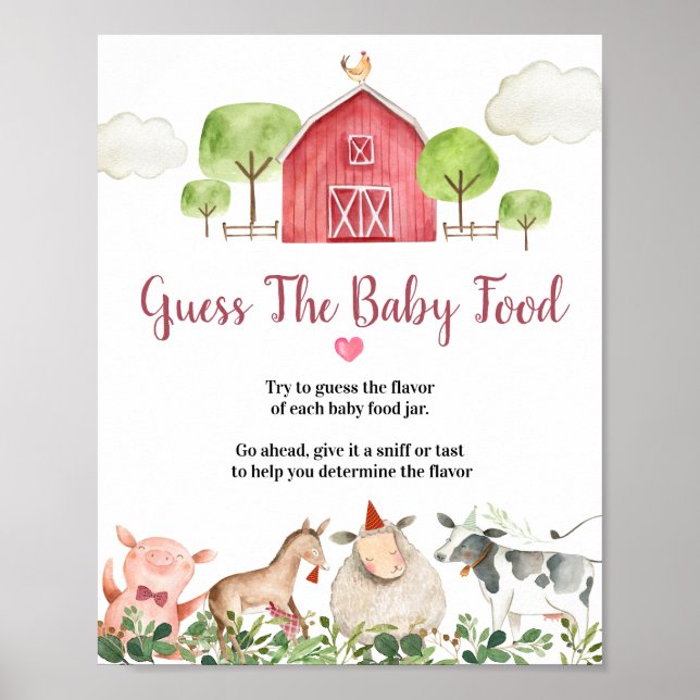 Farm House Animals Barnyard Guess the Baby Food Poster (Front)