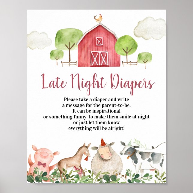 Farm House Animals Barnyard Late Night Diapers Poster (Front)