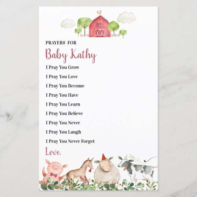 Farm House Animals Barnyard Prayers for Baby (Front)