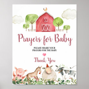 Farm House Animals Barnyard Prayers for Baby Poster