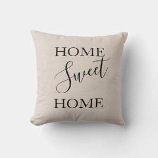 Farm house Home sweet home faux alabaster linen Throw Pillow