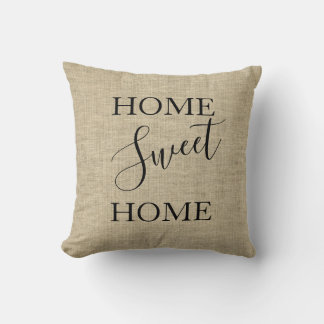 Farm house Home sweet home faux burlap Throw Pillow