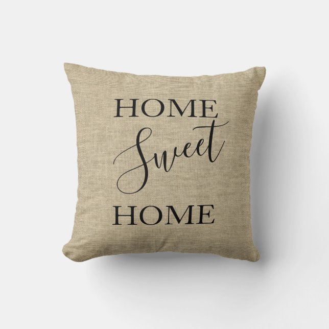 Farm house Home sweet home faux burlap Throw Pillow (Front)