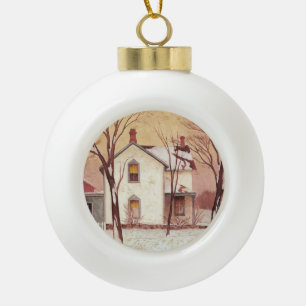 Farm House Painting by Canadian Artist A J Casson Ceramic Ball Christmas Ornament