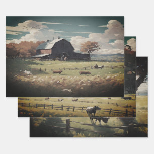 Farm house watercolor wrapping paper sheets