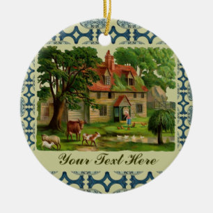 Farm House With Chickens Ceramic Ornament