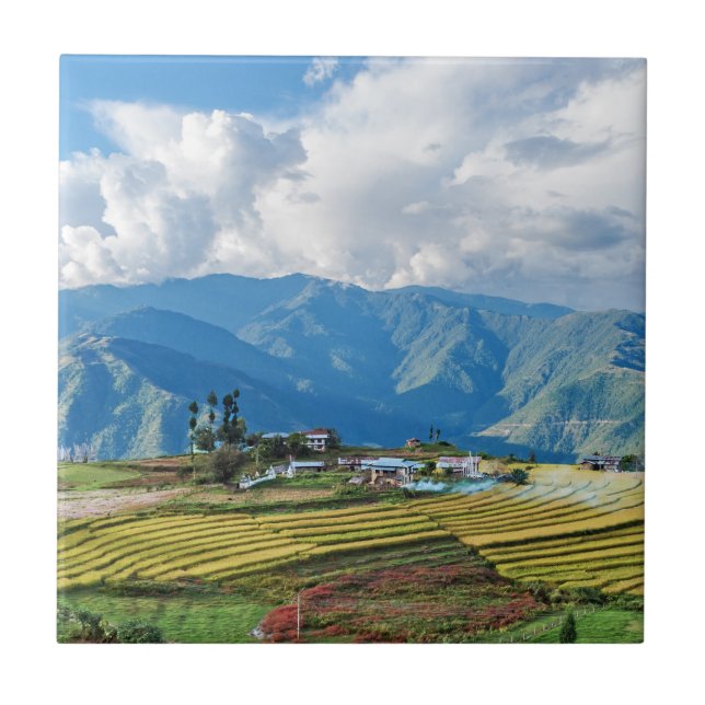Farm in Bhutan eastern mountains - Himalaya Tile (Front)