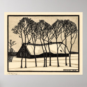Farm in the snow - Julie de Graag  Poster