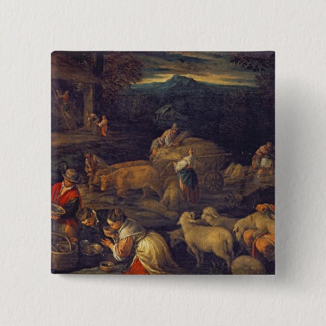 Farm Interior or Shearing Sheep 2 Inch Square Button (Front)
