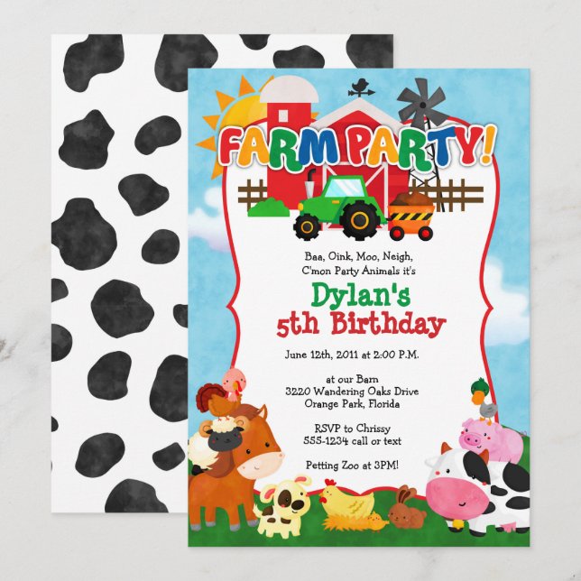 Farm Invitation - Farm Birthday Party Invitation (Front/Back)