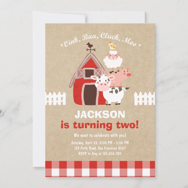 Farm Invitations Birthday Old McDonald Country (Front)