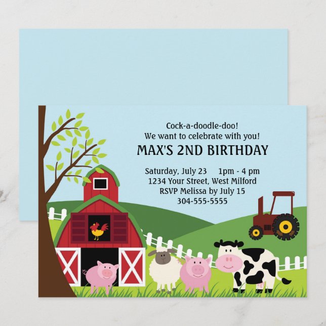 Farm Kids Birthday Invitation (Front/Back)