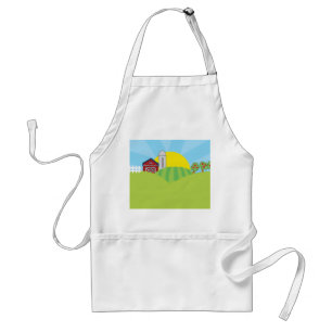 Farm Landscape Red Barn Silo Apple Trees Standard Apron