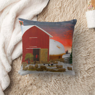 Farm Life Barnyard in Winter Horatio Shaw 1885 Throw Pillow