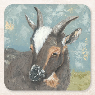 Farm Life-Grey Goat Square Paper Coaster