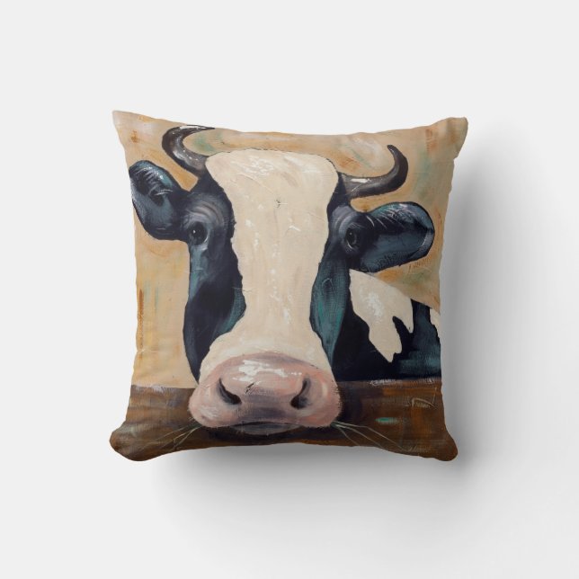 Farm Life - Gunther the Cow Throw Pillow (Front)