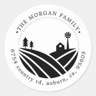 farm life illustration return address monogram classic round sticker