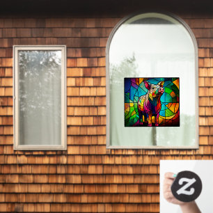 Farm Life Pig Hog Faux Stained Glass Window Cling