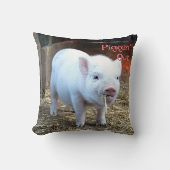 Farm Life Piggin' Out Piglet with Cow on reverse Throw Pillow (Front)