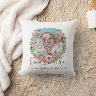 Farm Life Quote Family Homestead Chicken Cows Lamb Throw Pillow