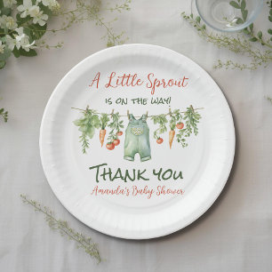 Farm Little Sprout Green Clothesline Baby Shower Paper Plate