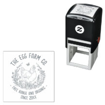 Farm Logo Rubber Stamp Line Art Hen Wildflower