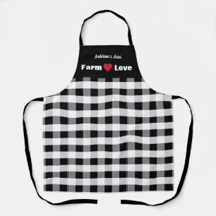 Farm Love Custom Black White Check Apron