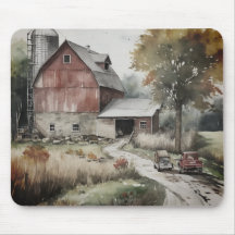Farm Mouse Pad With Red Barn