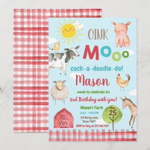 Farm Old MacDonald Barnyard Red Animals Party Invitation