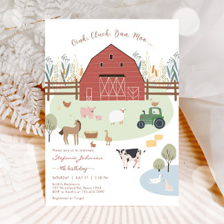 Farm Party Animals Kids Birthday Invitation